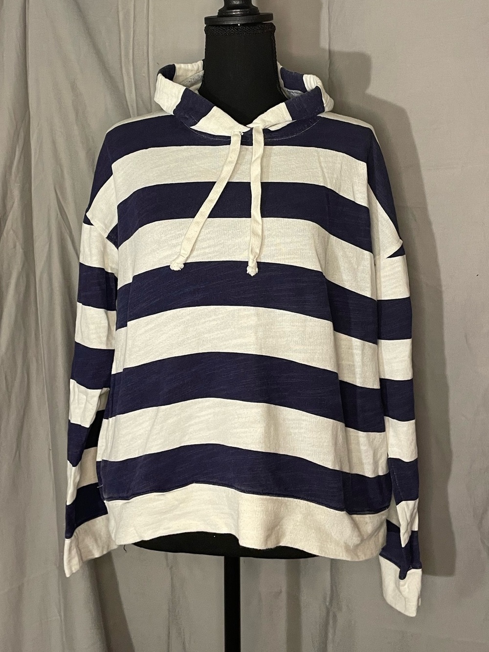 J. Crew 100% Cotton Navy and White Striped Hoodie - Picture 1 of 8